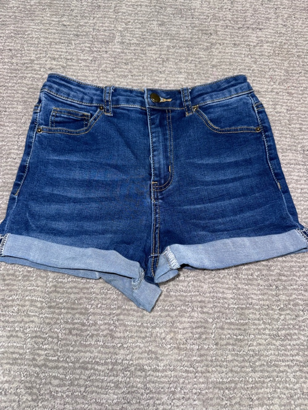 SHEIN Dark Blue Rolled-Hem Denim Shorts